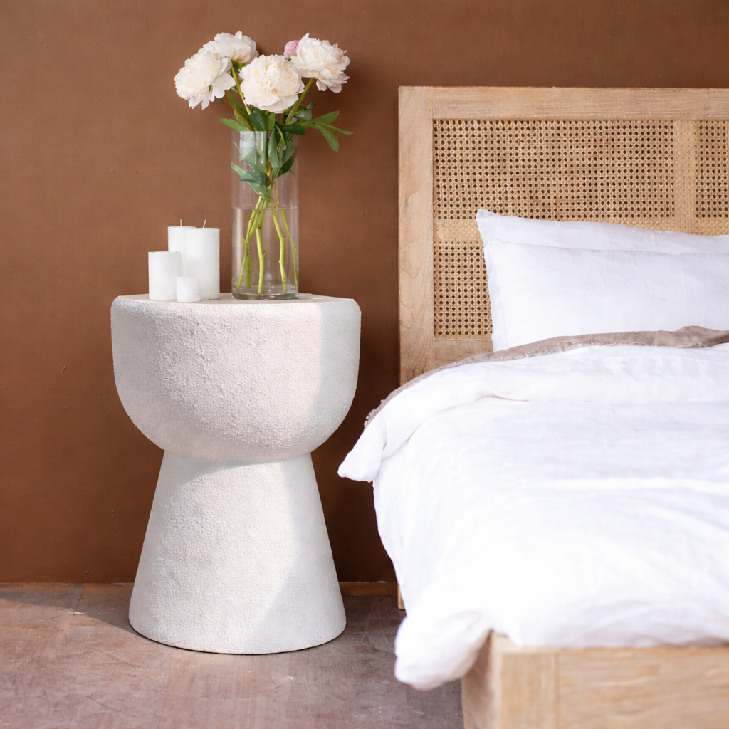 Nile Drum Side Table White | Wabi Sabi Side Table - The Attic Dubai