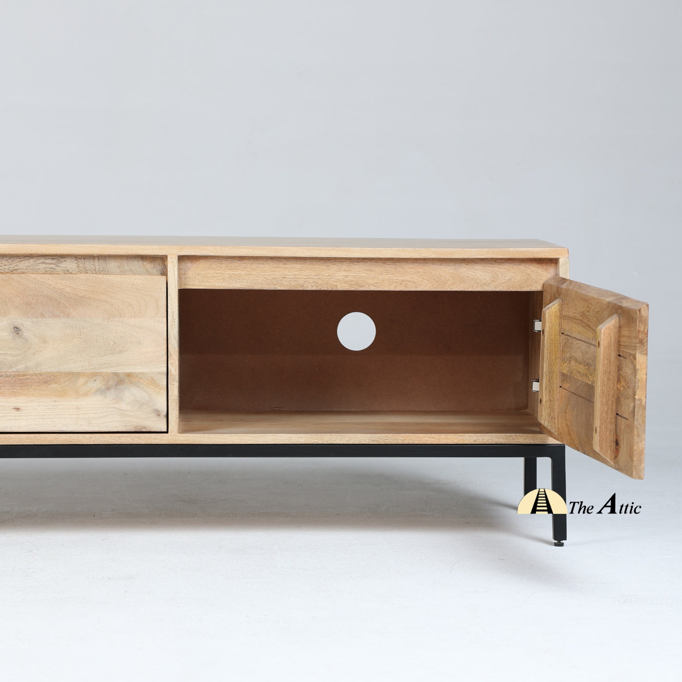 Parma Modern Minimalist 3-Door TV Unit, Wooden TV Console, Mango Wood media table - The Attic Dubai