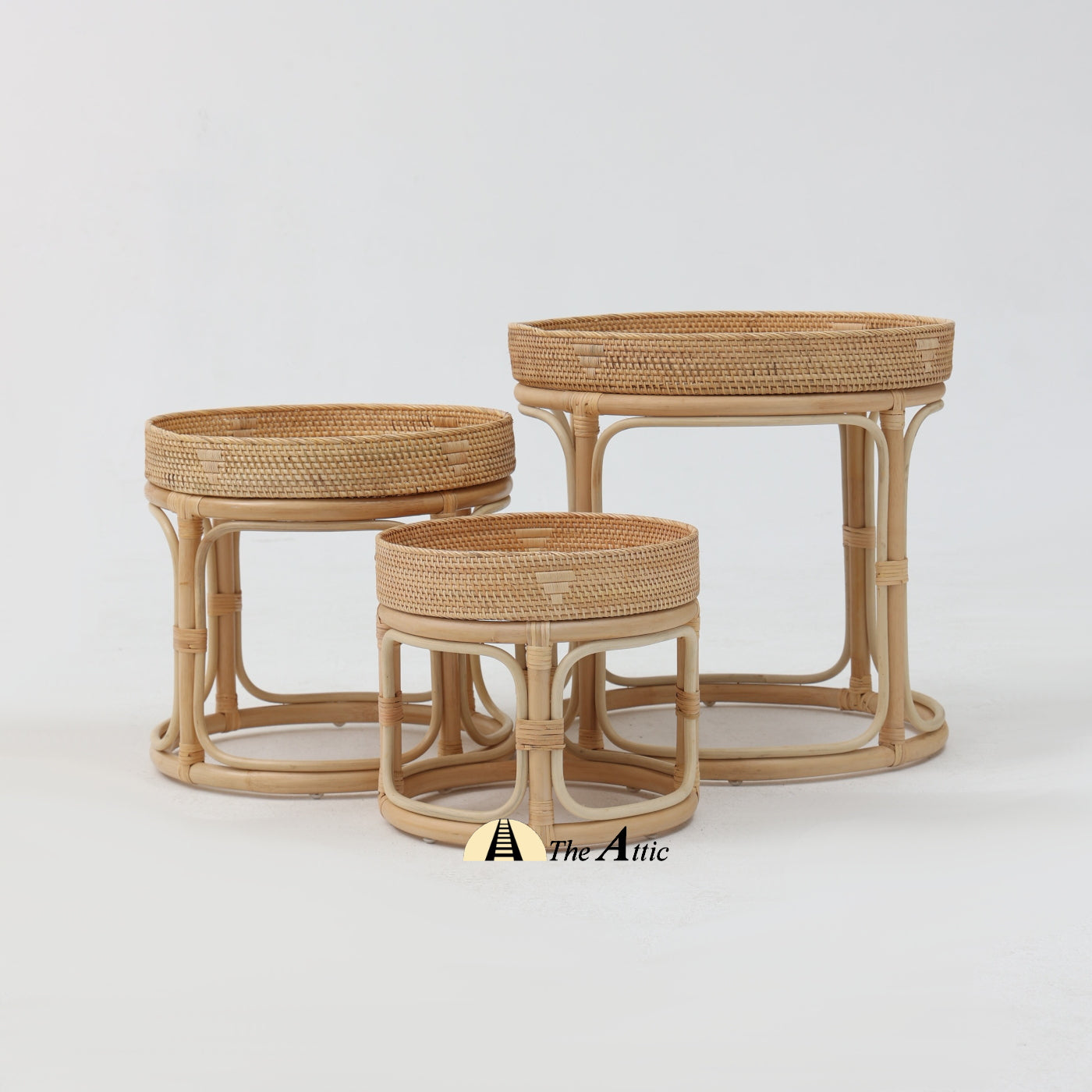 Lucia Rattan Nesting Side Tables (set of 3), Rattan Furniture, Wicker - The Attic Dubai