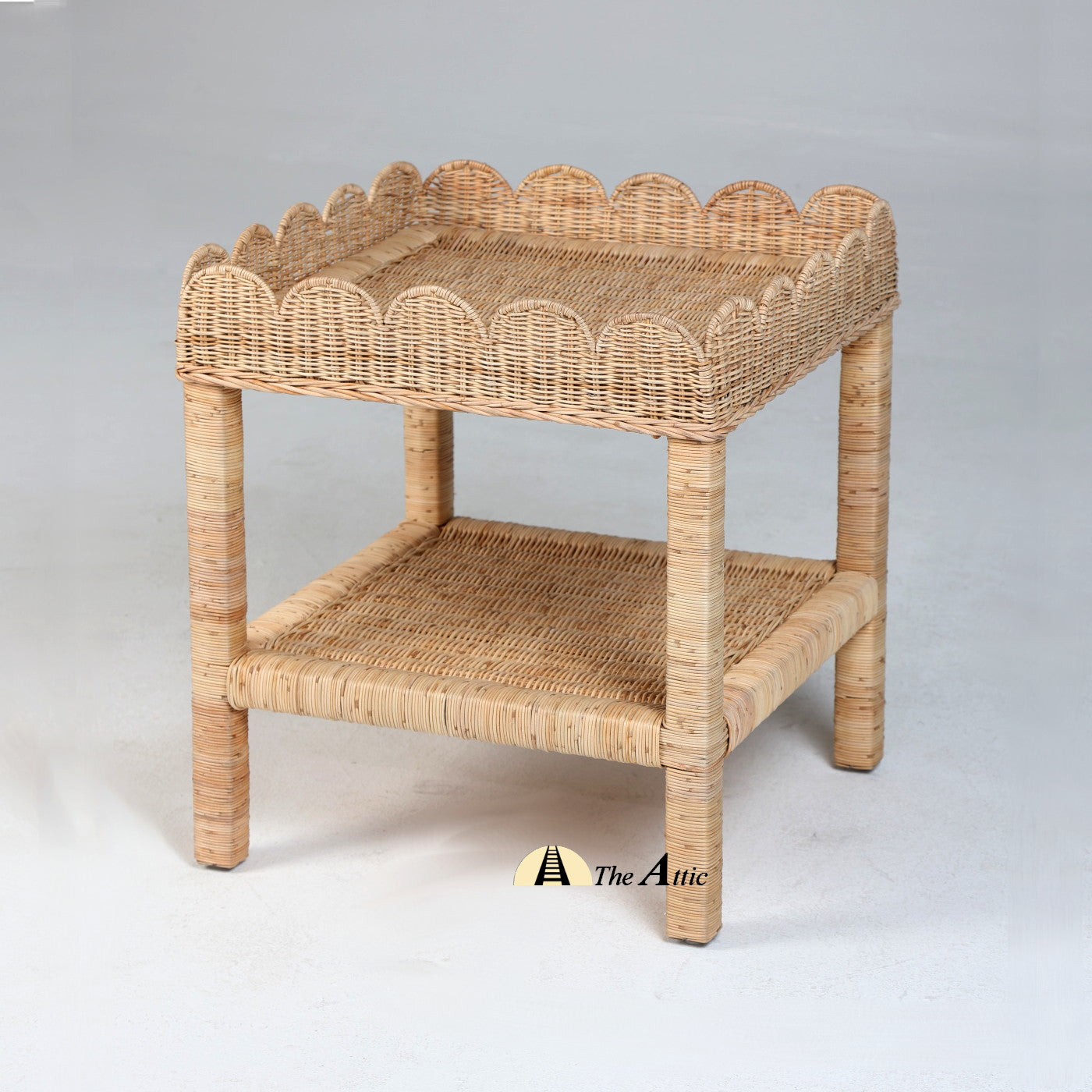 Scallop Tray Rattan 2-Tier Square Side Table, Rattan Furniture - The Attic Dubai