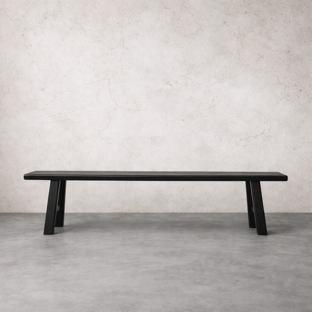 Black wooden bench, Rustic Reclaimed Wood Bench, Black 170cm - The Attic Dubai