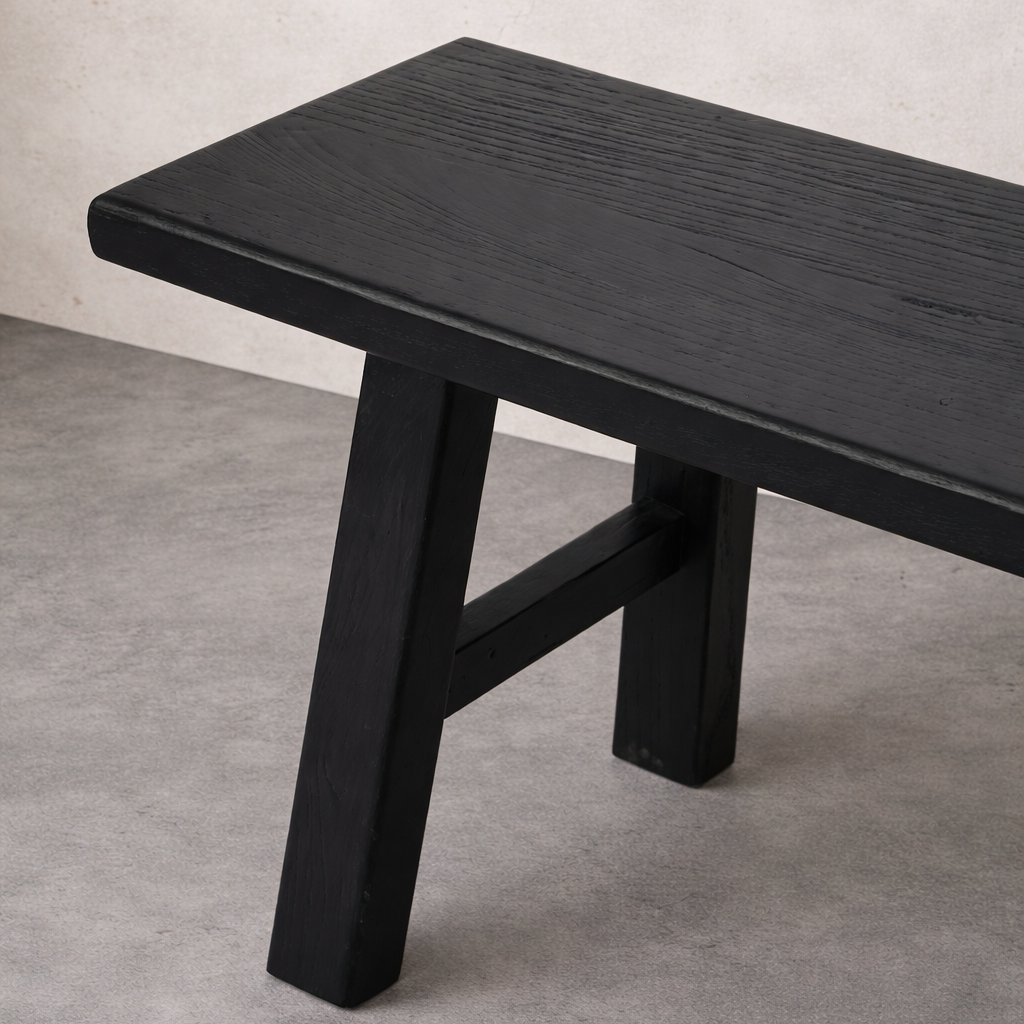 Black wooden bench, Rustic Reclaimed Wood Bench, Black 170cm - The Attic Dubai