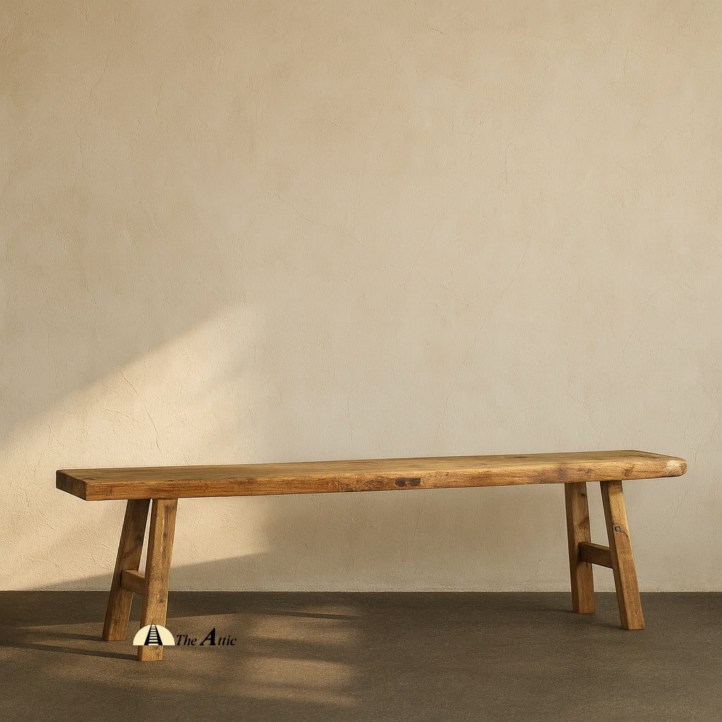 Rustic Wooden Bench, Wood Dining Bench - The Attic Dubai