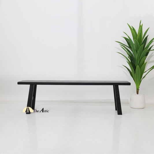 Black wooden bench, Rustic Reclaimed Wood Bench, Black 170cm - The Attic Dubai