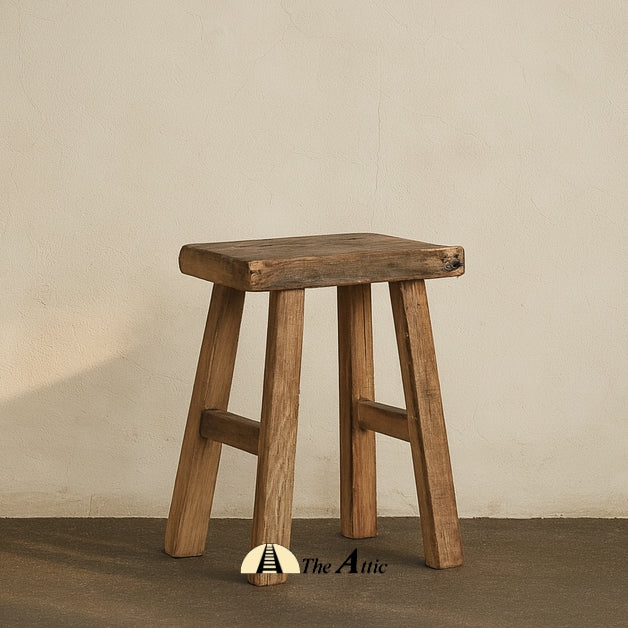 Rustic Reclaimed Wood Stool - The Attic Dubai