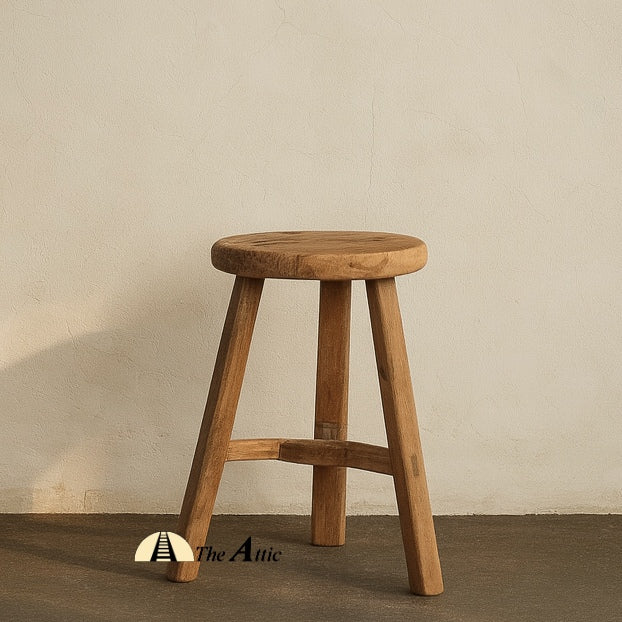 Rustic Reclaimed Wood Round Stool - theatticdubai.com