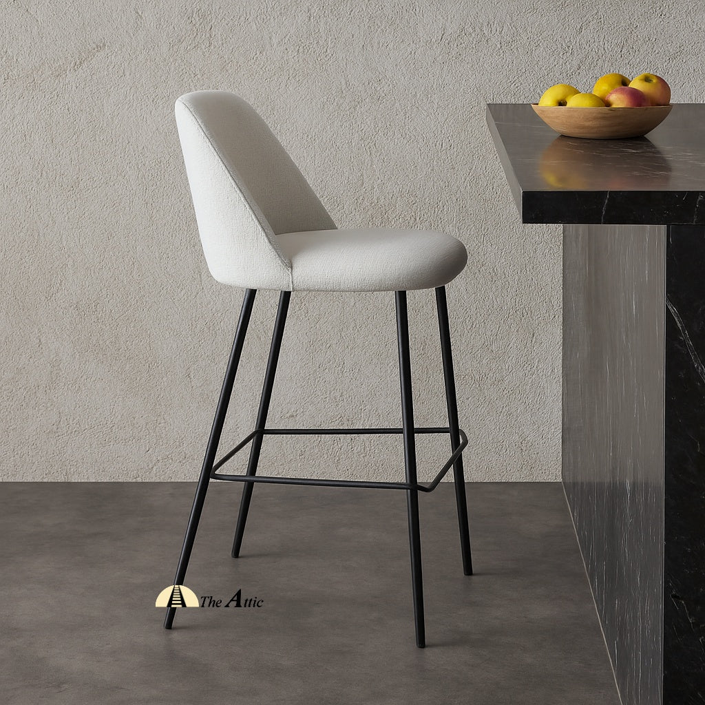Salzburg White Fabric Bar Counter Stool - The Attic Dubai