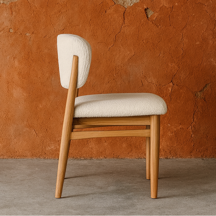 Savannah Boucle Dining Chair, Modern Oak Wood and Boucle Chair - The Attic Dubai