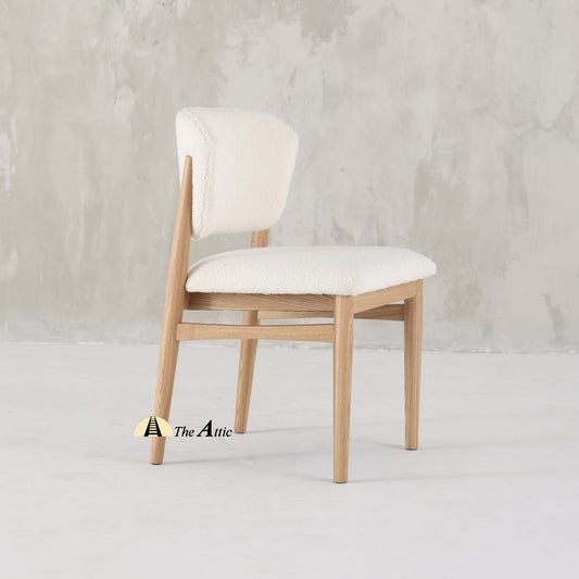 Savannah Boucle Dining Armchair, Modern Oak Wood and Boucle Chair - The Attic Dubai