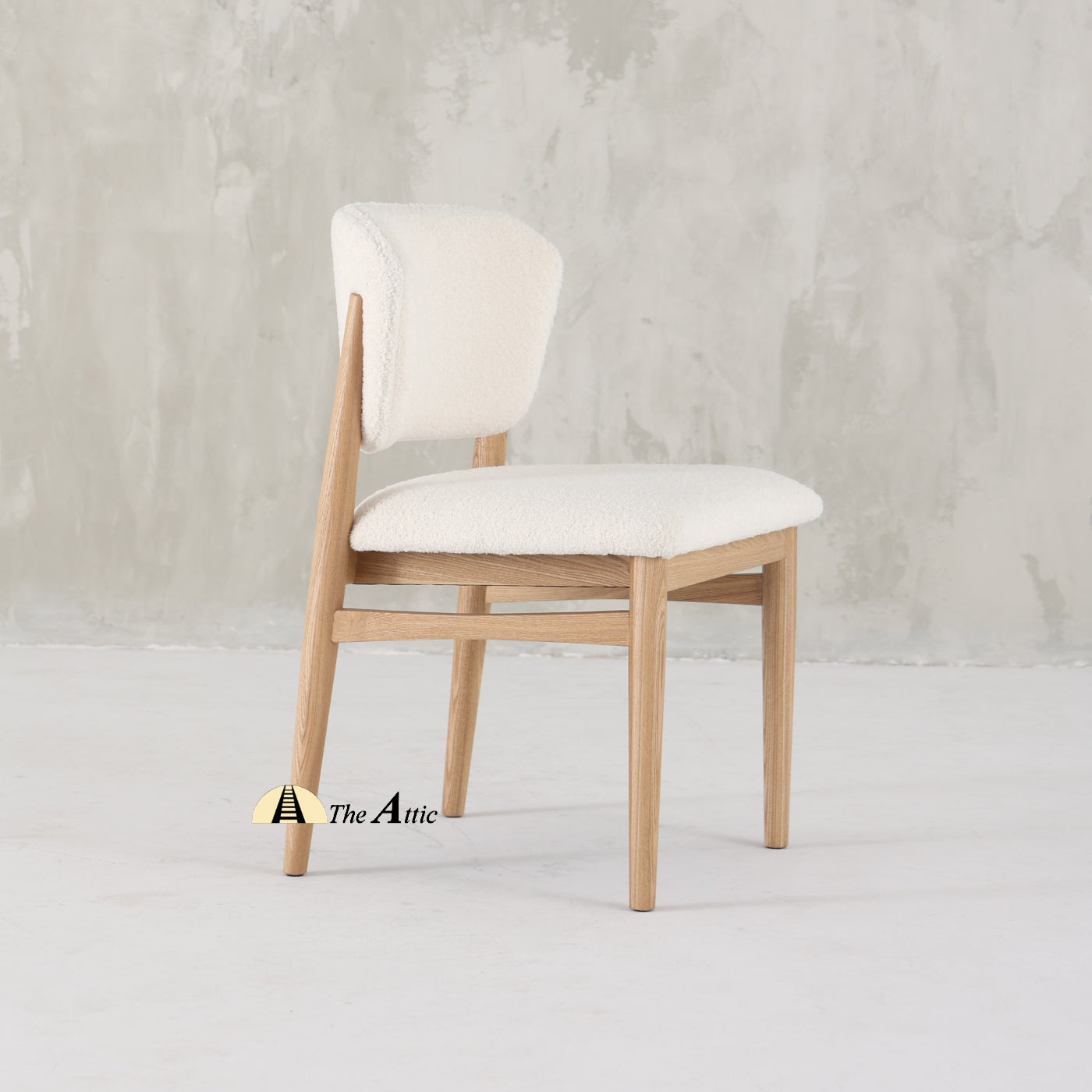 Savannah Boucle Dining Armchair, Modern Oak Wood and Boucle Chair - The Attic Dubai