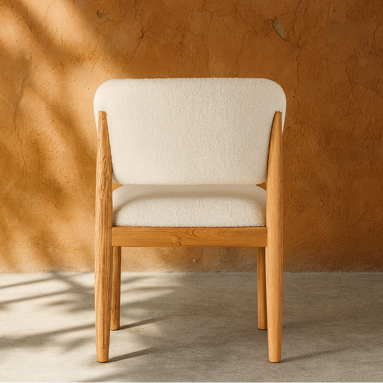 Savannah Boucle Dining Chair, Modern Oak Wood and Boucle Chair - The Attic Dubai