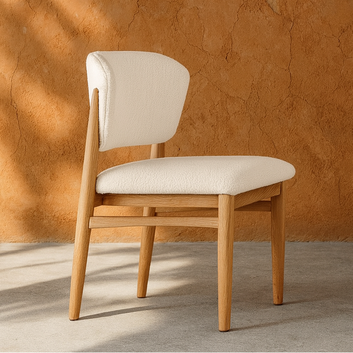 Savannah Boucle Dining Chair, Modern Oak Wood and Boucle Chair - The Attic Dubai