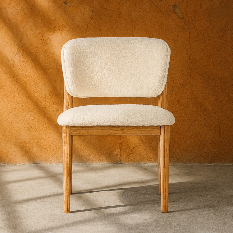 Savannah Boucle Dining Chair, Modern Oak Wood and Boucle Chair - The Attic Dubai