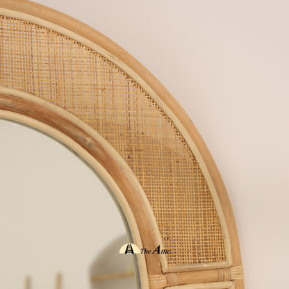 Shillong Rattan Webbing Arch Leaning Mirror, Cane Floor Mirror - The Attic Dubai