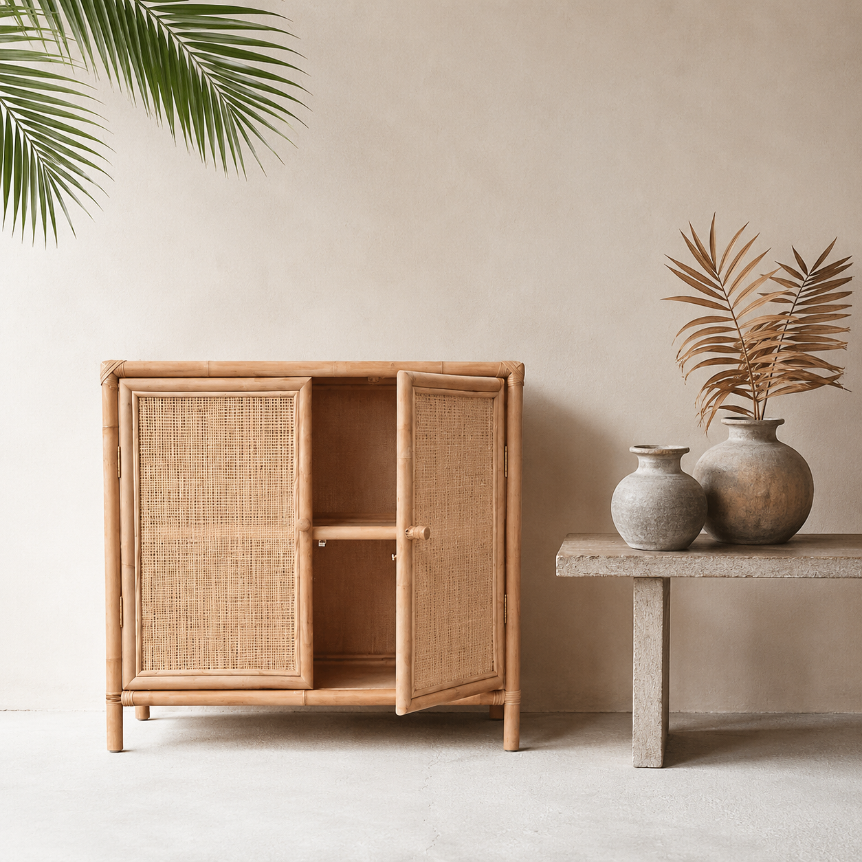 Rattan cabinet with shelf