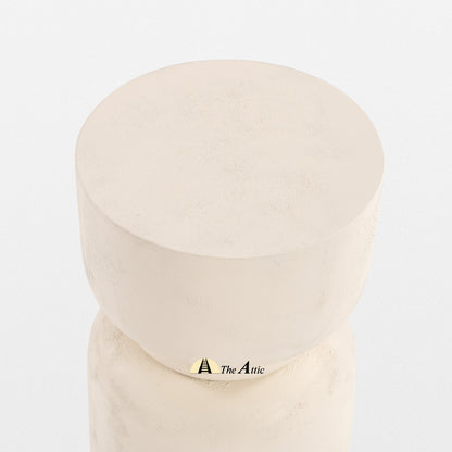 Soho Drum Solid Wood Side Table, Distressed White - The Attic Dubai