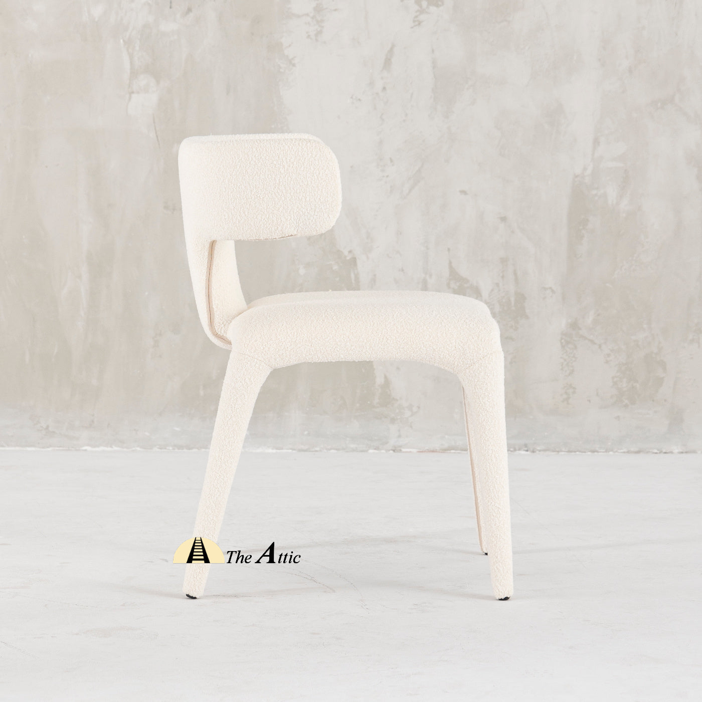 Turin T-back Boucle Dining Chair, Modern Full Fabric Chair - The Attic Dubai