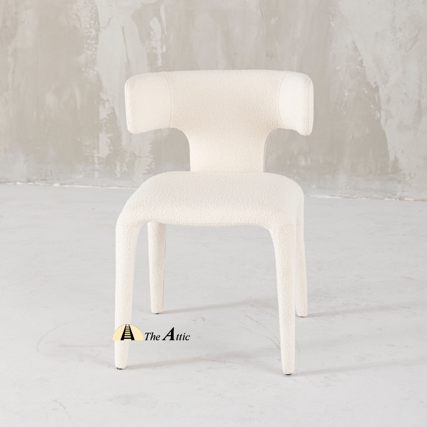 Turin T-back Boucle Dining Chair, Modern Full Fabric Chair - The Attic Dubai