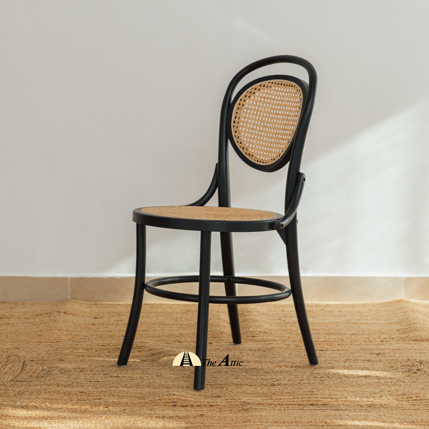 Vincent Dining Chair, Rattan and Beech Wood, Black - The Attic Dubai