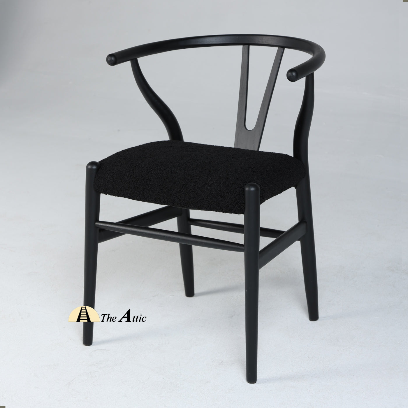 Wishbone Boucle Black Dining Chair - The Attic Dubai