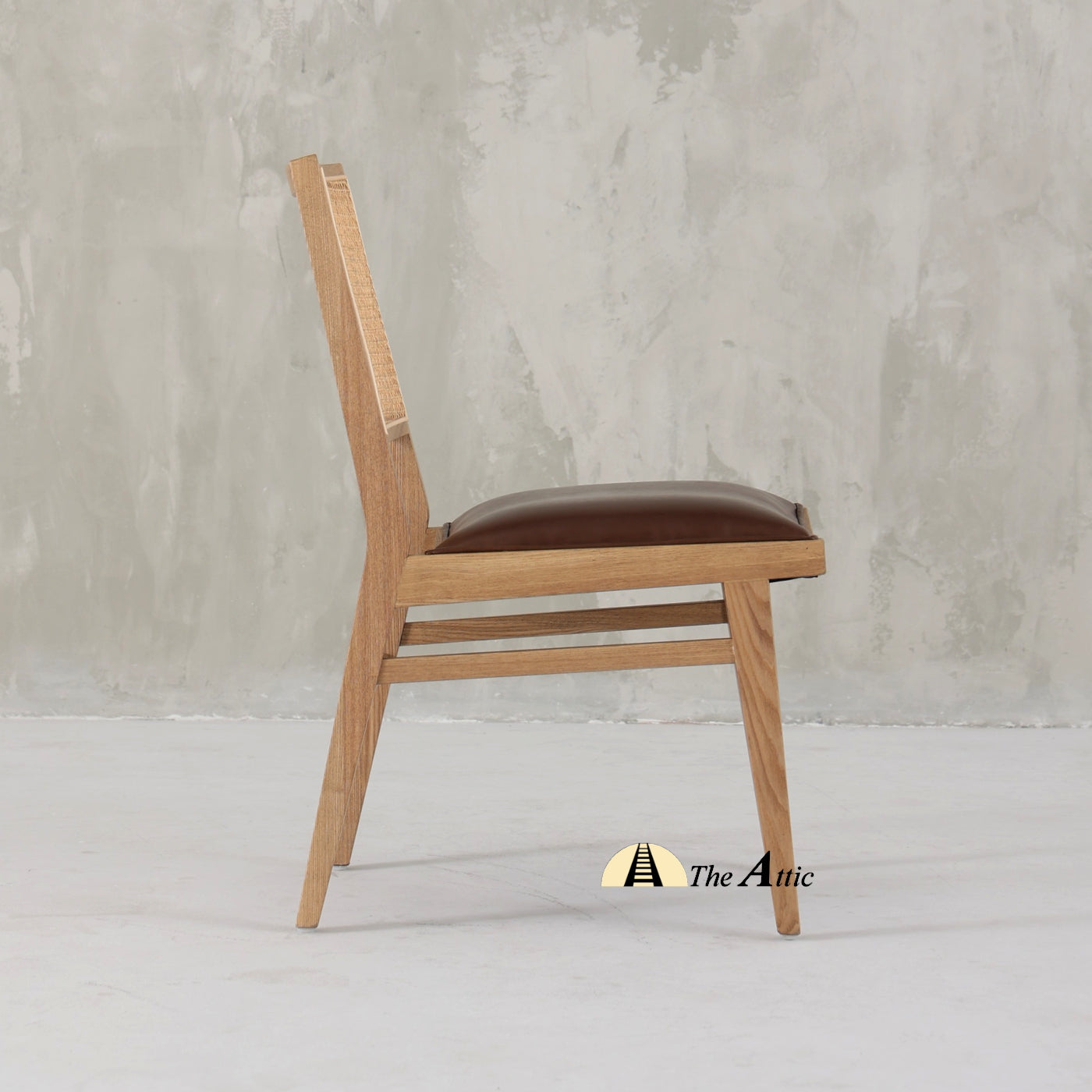 Zurich Oak Wood, Leather and Rattan Dining Chair - The Attic Dubai