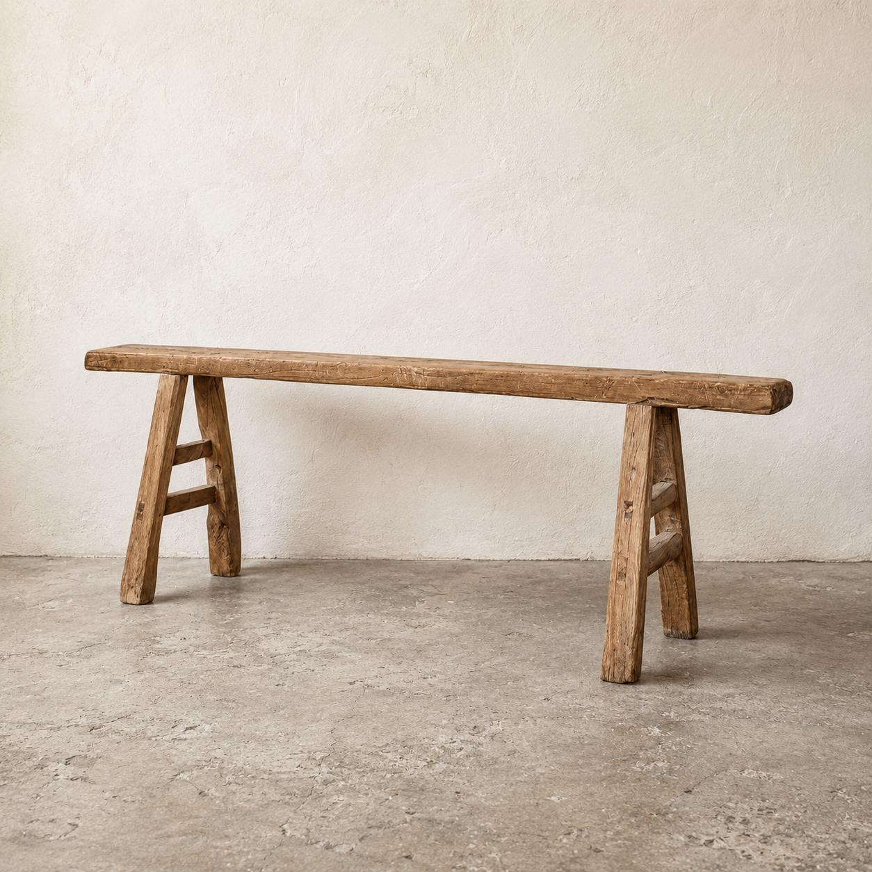 Vintage Chinese Worker's Solid Wood Bench