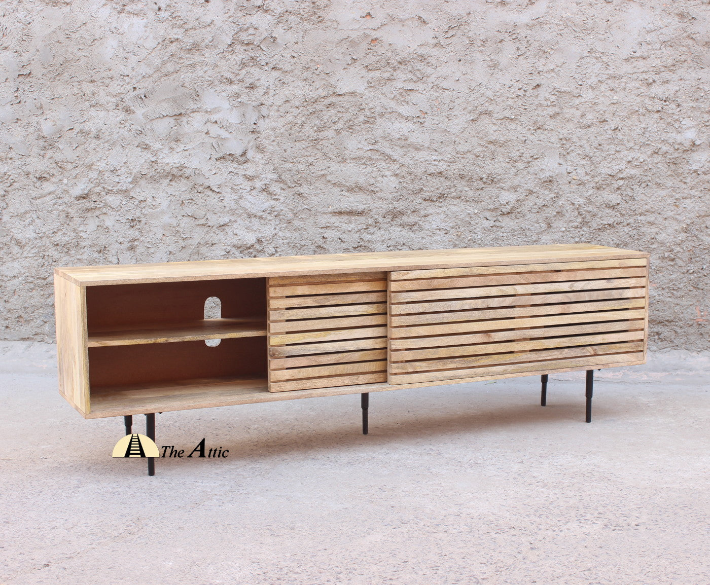 Industrial Rustic Solid Wood Sliding Door TV Unit, 200cm