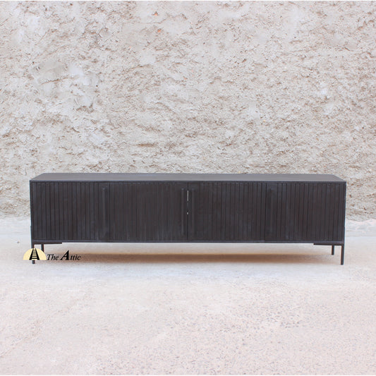 Lahti Black Rustic Wood Slatted Door TV Stand, Media Unit, Entertainment Console - The Attic Dubai