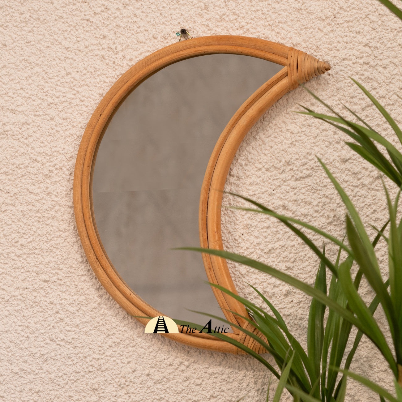 Crescent Moon Rattan Round Wall Mirror - TheAtticDubai.com