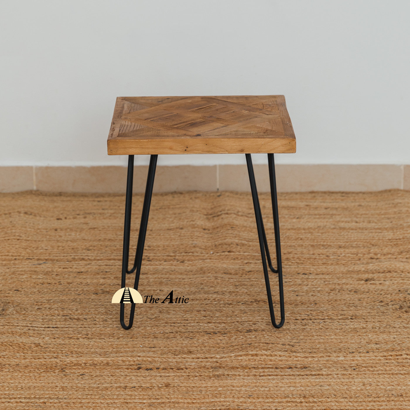 Dallas Parquet Reclaimed Pine Hairpin Side Table - The Attic Dubai