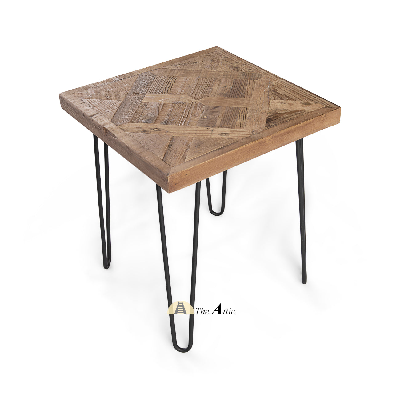 Dallas Parquet Reclaimed Pine Hairpin Side Table - The Attic Dubai