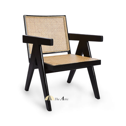 Geneva Mid-Century Modern Oak and Rattan Chair, Chandigarh Chair - The Attic Dubai