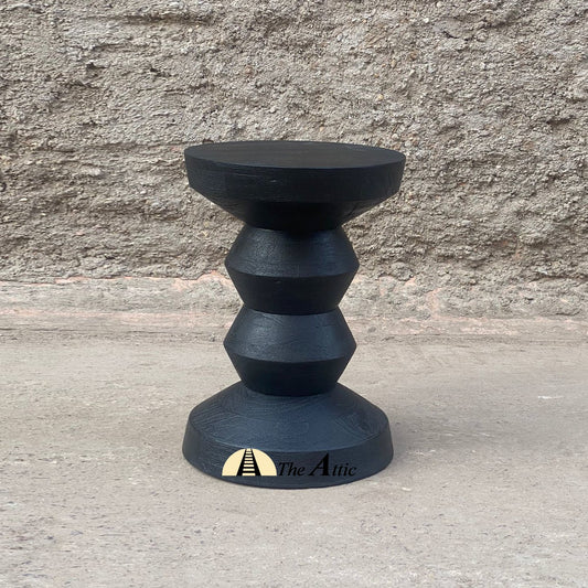Ibis Solid Wood Black Drum-shape Side Table - The Attic Dubai