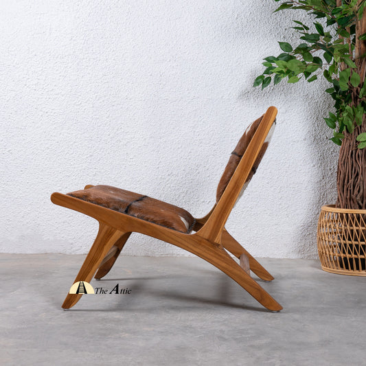 Kanha Goat Hide and Teak Wood Chair; Lounge Chair - The Attic Dubai