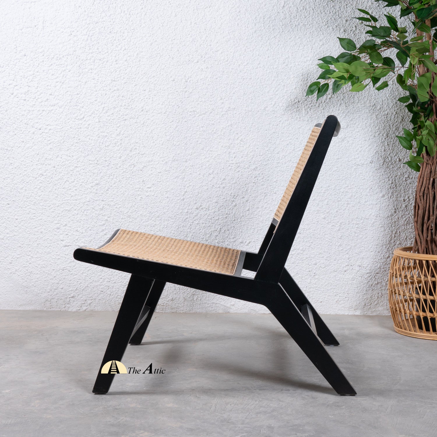 Kanha Rattan and Wood Chair; Natural Rattan Wicker Furniture; Black Lounge Chair - The Attic Dubai
