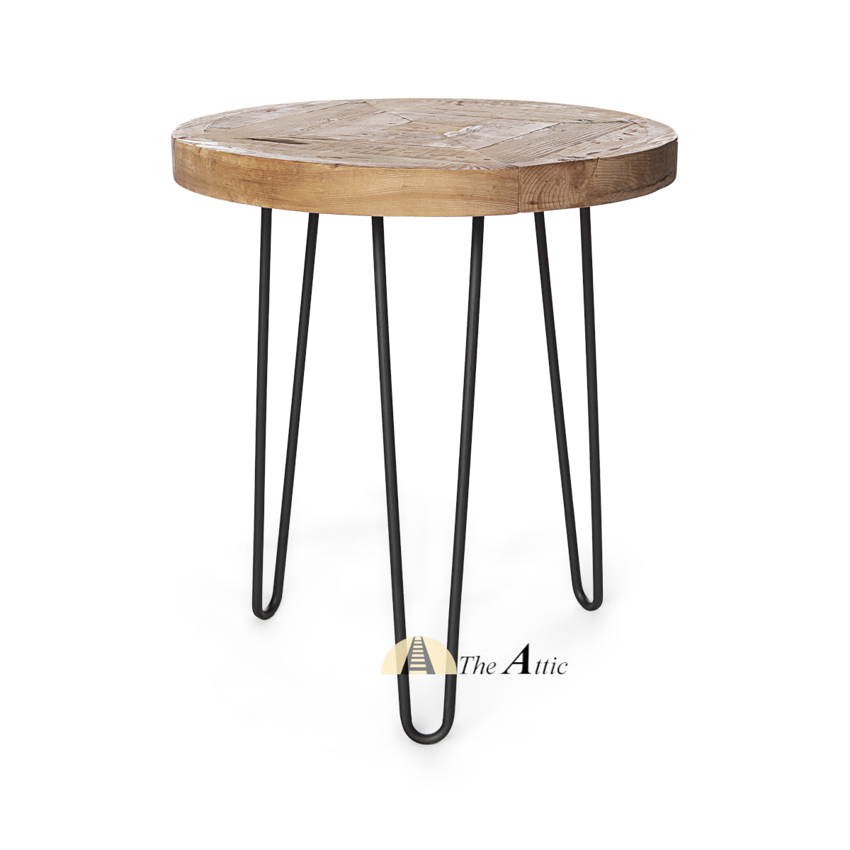 Round Parquet Side Table with Hairpin Legs - The Attic Dubai
