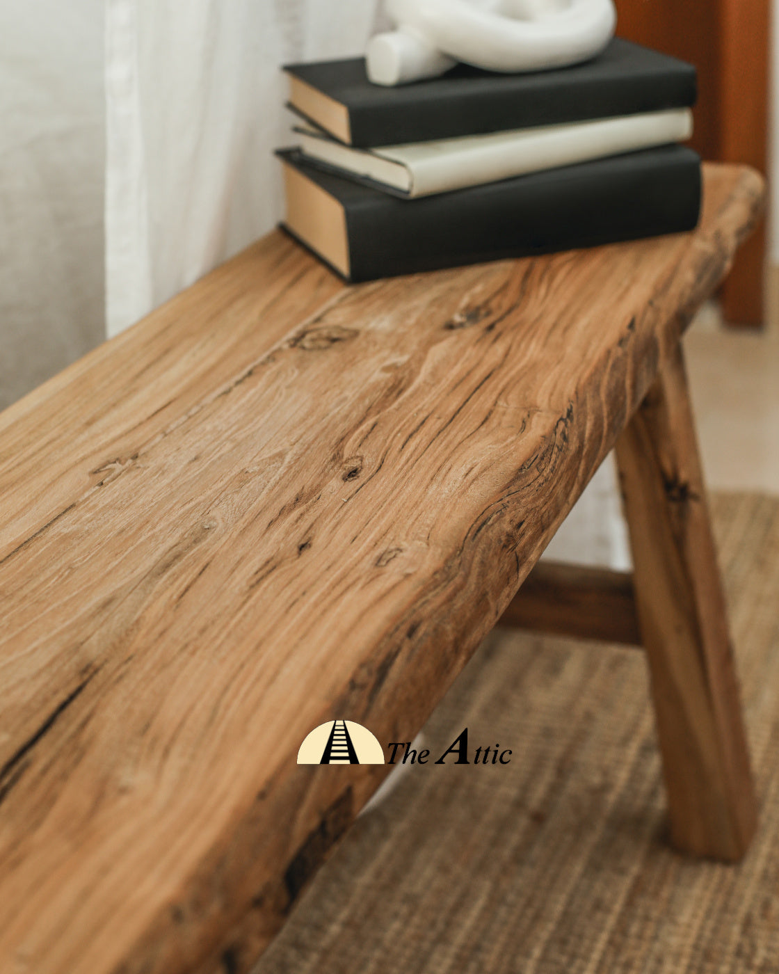 Rustic Wooden Bench, Wood Dining Bench - The Attic Dubai