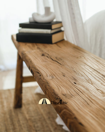 Rustic Wooden Bench, Wood Dining Bench - The Attic Dubai