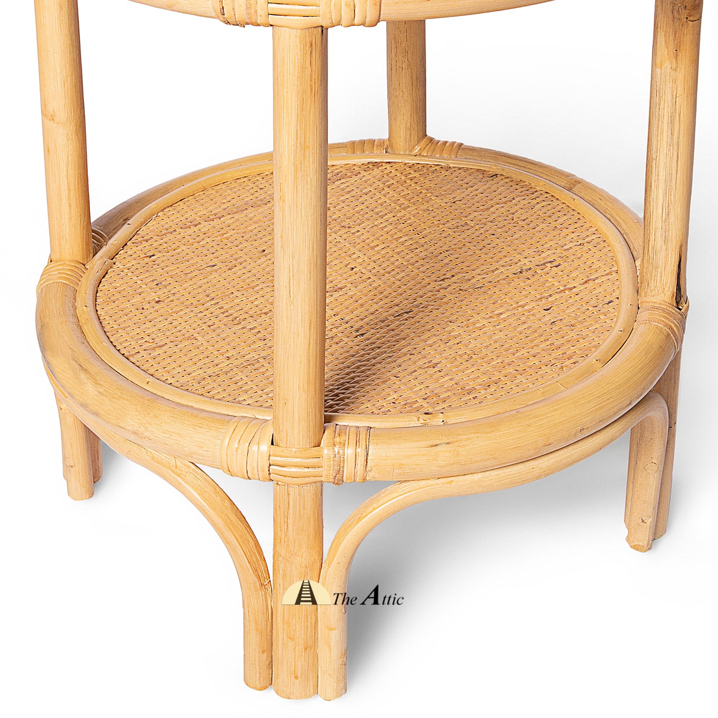 Samoa 2-tier Natural Rattan Round Side Table with Glass Top, Rattan Furniture - The Attic Dubai