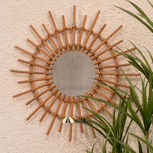 Sun Rattan Round Wall Mirror - TheAttic-Dubai.com
