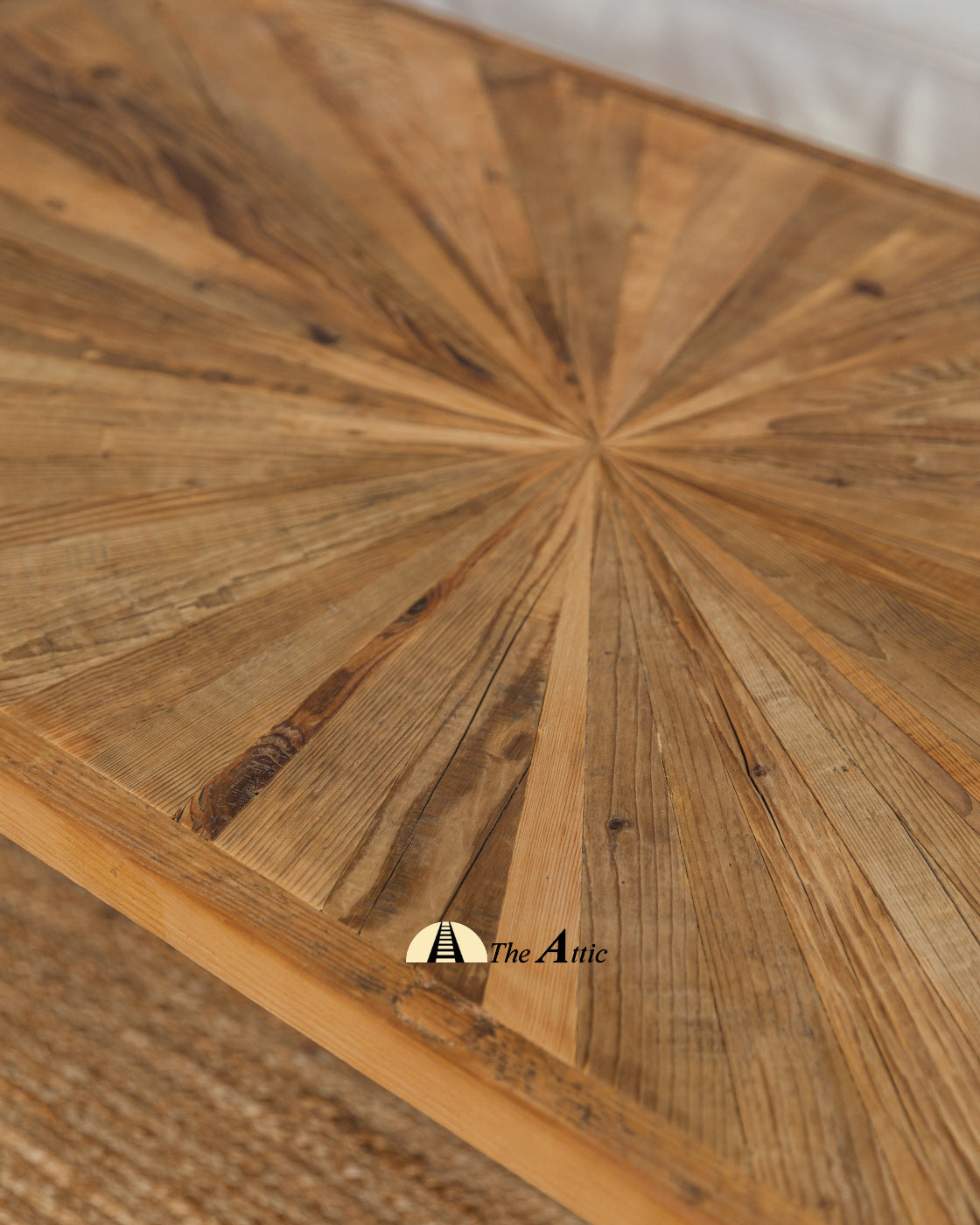 Dallas Sunburst Reclaimed Pine Hairpin Coffee Table - The Attic Dubai
