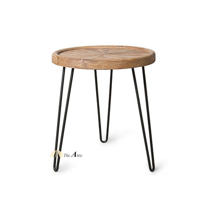 Round Sunburst Side Table with Hairpin Legs