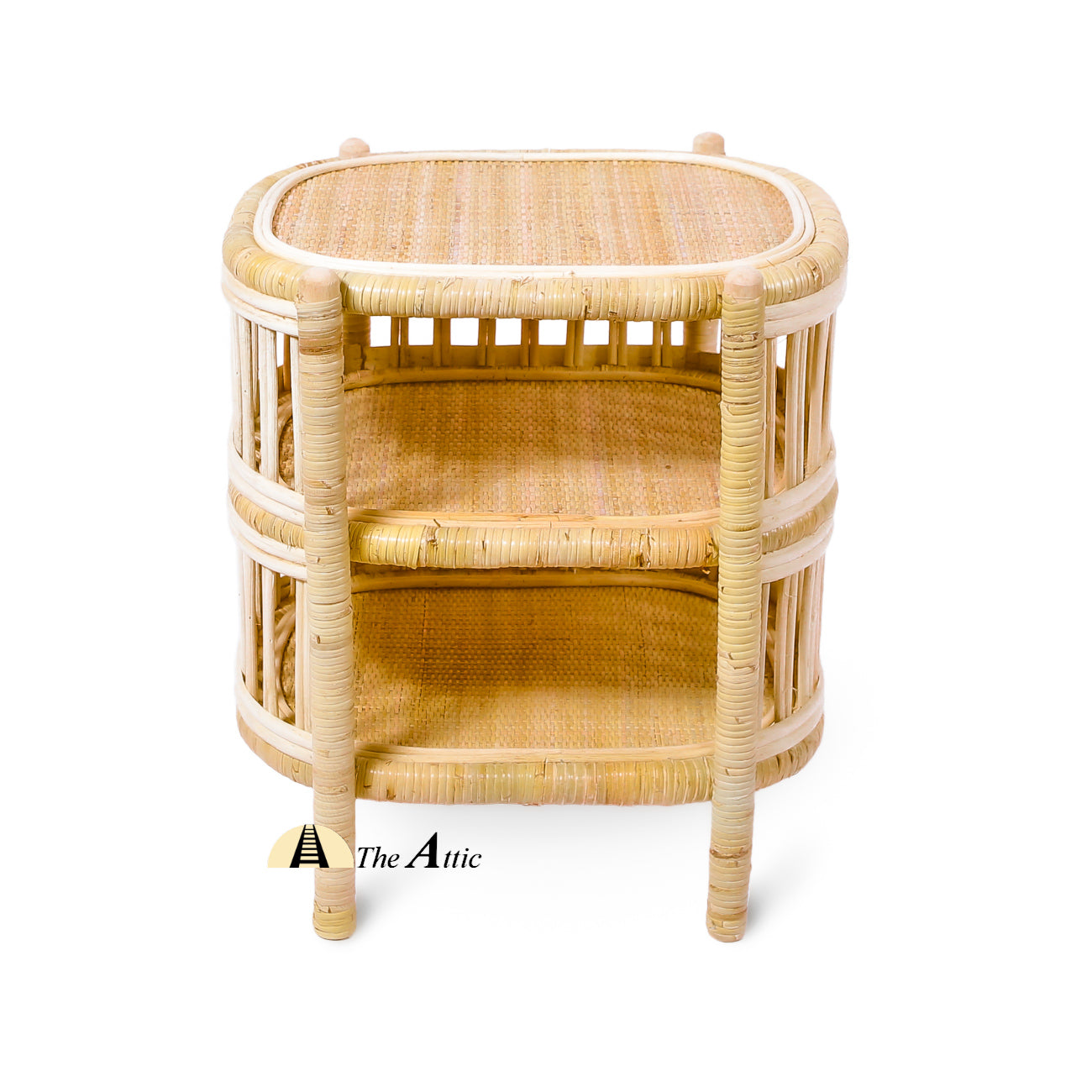 Sylvan Rattan 3-Tier Side Table / Bedside Table with 2 Shelf, Rattan Furniture - The Attic Dubai