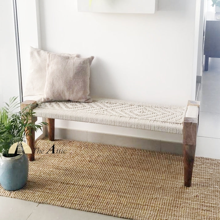 White Hand-woven Charpai Bench Bohemian Chic - theatticdubai.com