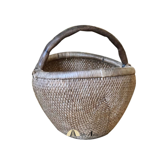 Round Vintage Chinese Willow Basket - The Attic Dubai